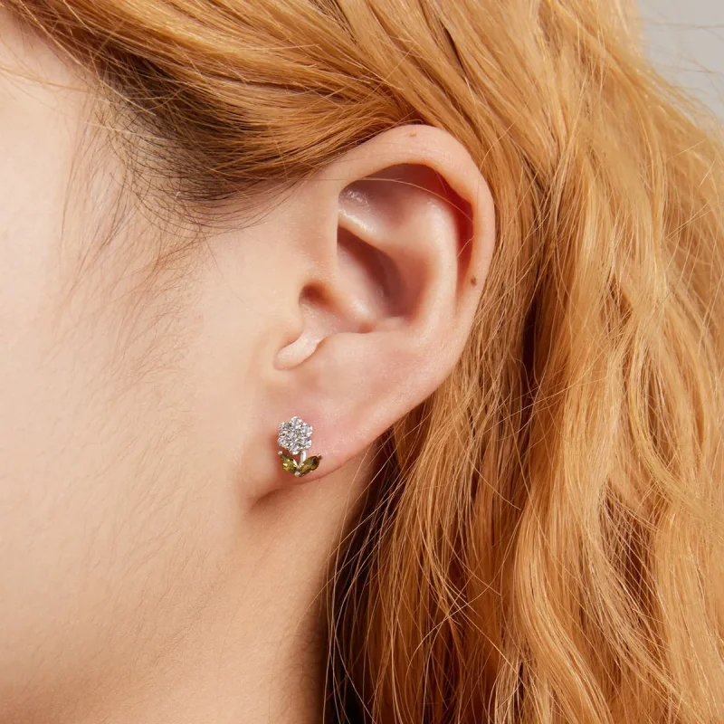 (image for) Pandora Style Delicate Flowers Stud Earrings - BSE592-WH - View 4