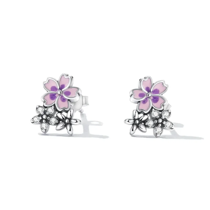 (image for) Pandora Style Delicate Flowers Stud Earrings - SCE1390 - View 2