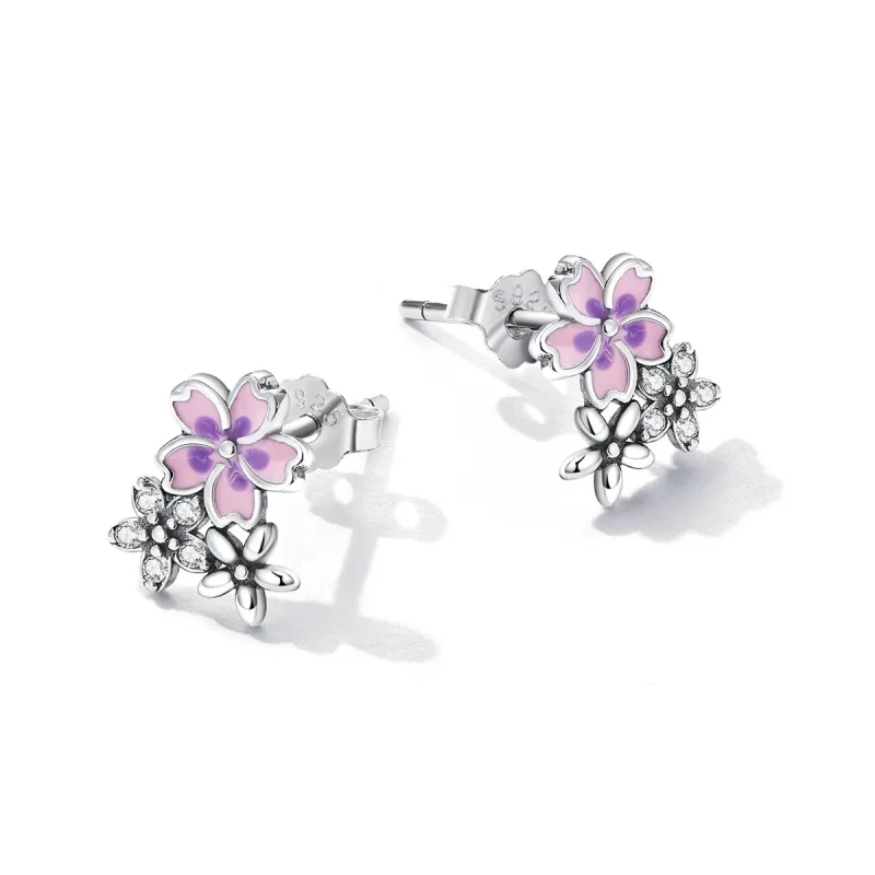 (image for) Pandora Style Delicate Flowers Stud Earrings - SCE1390 - View 3