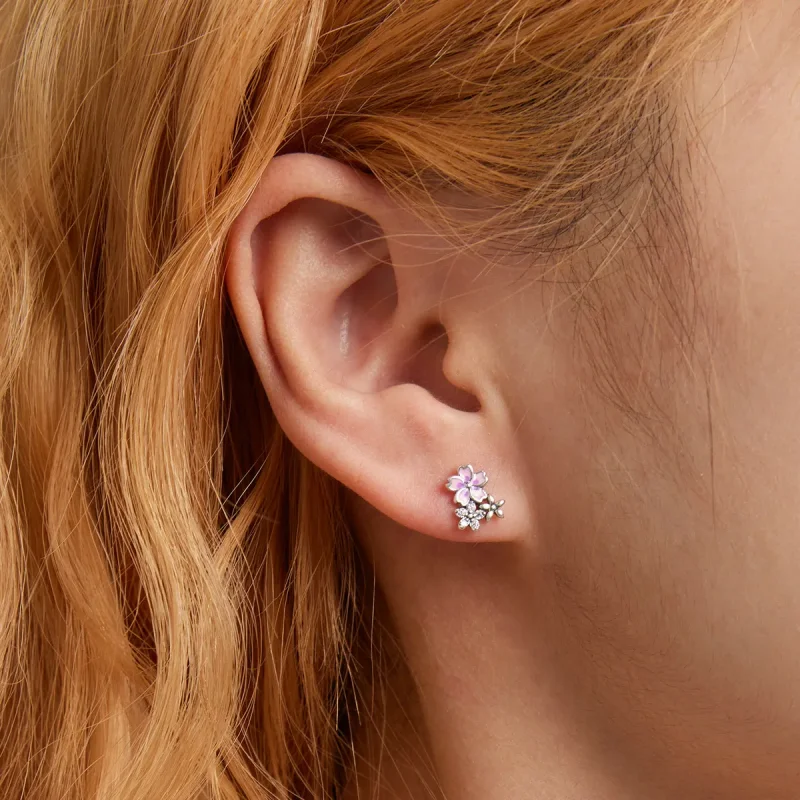 (image for) Pandora Style Delicate Flowers Stud Earrings - SCE1390 - View 5