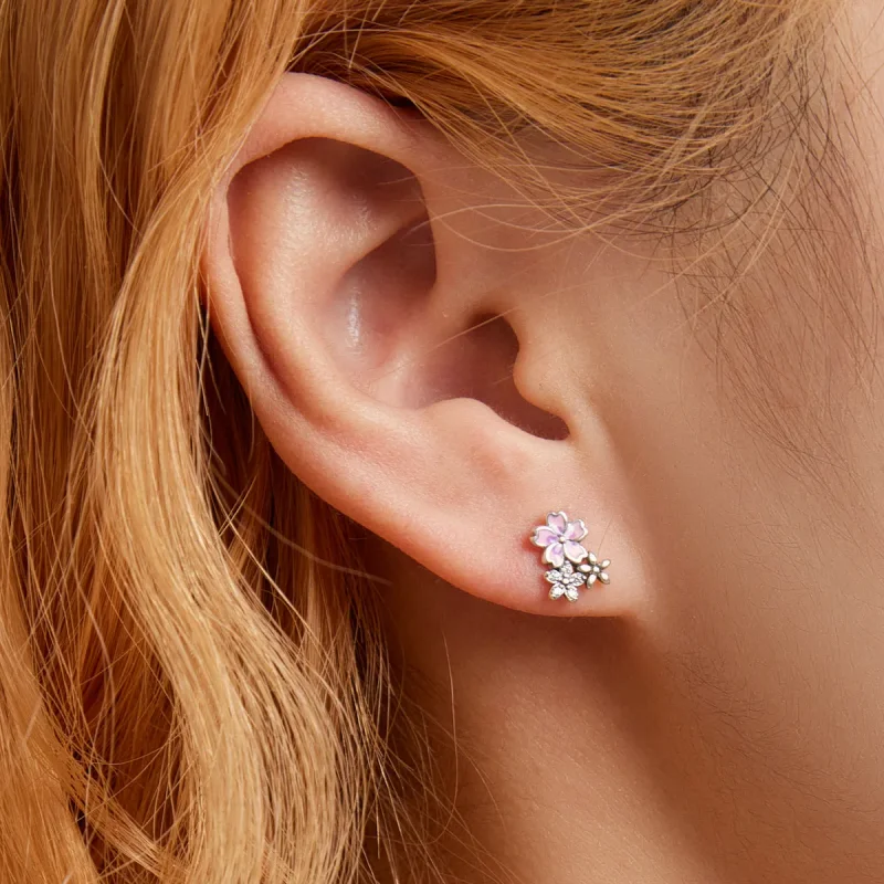 (image for) Pandora Style Delicate Flowers Stud Earrings - SCE1390 - View 7