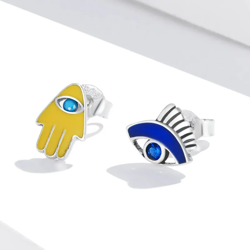 (image for) Pandora Style Devil Eye Lucky Hand Set Stud Earrings - SCE1341 - View 2