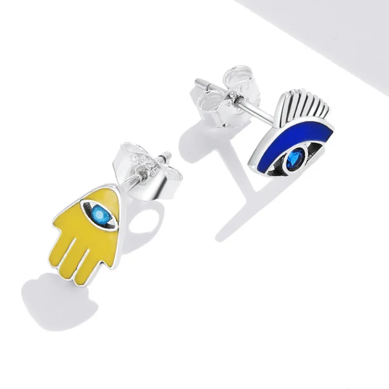 (image for) Pandora Style Devil Eye Lucky Hand Set Stud Earrings - SCE1341 - View 4