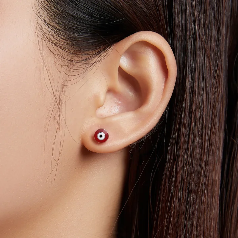 (image for) Pandora Style Devil Eye Stud Earrings - SCE1207-RD - View 3
