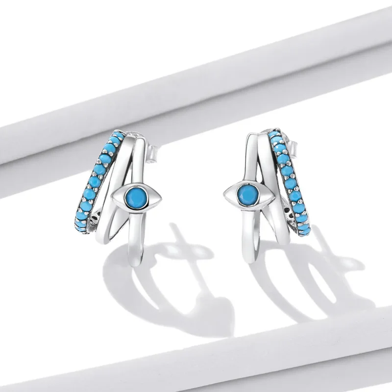 (image for) Pandora Style Devil's Eye Circle Stud Earrings - BSE571 - View 2