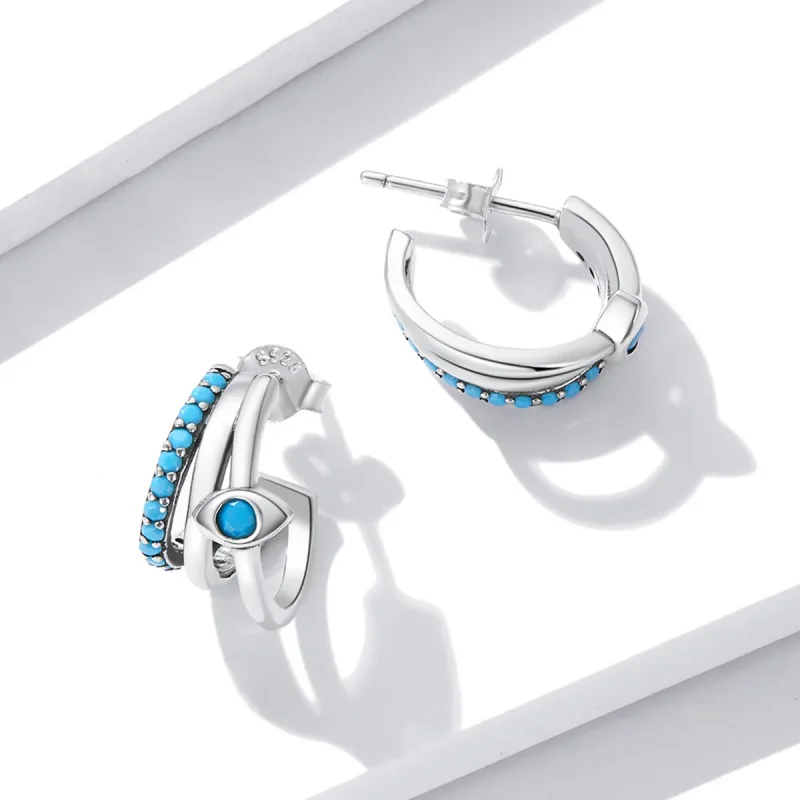 (image for) Pandora Style Devil's Eye Circle Stud Earrings - BSE571 - View 3