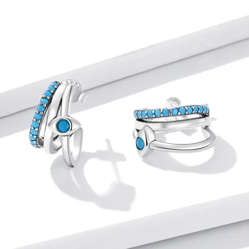 (image for) Pandora Style Devil's Eye Circle Stud Earrings - BSE571 - View 4