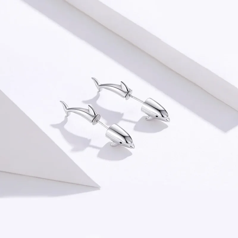 (image for) Pandora Style Dolphin Stud Earrings - BSE184 - View 2