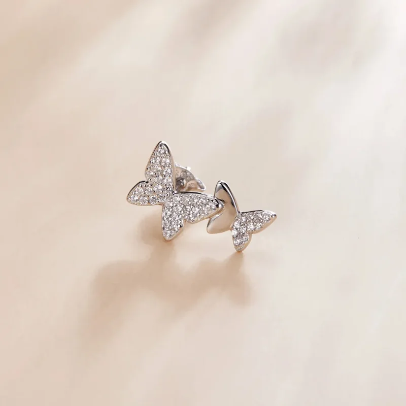(image for) Pandora Style Double Butterfly Stud Earrings - SCE1070 - View 2