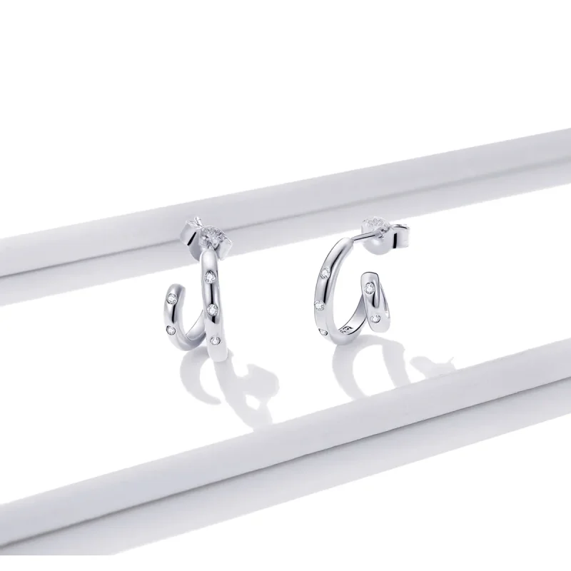 (image for) Pandora Style Double Circle Stud Earrings - BSE494 - View 2