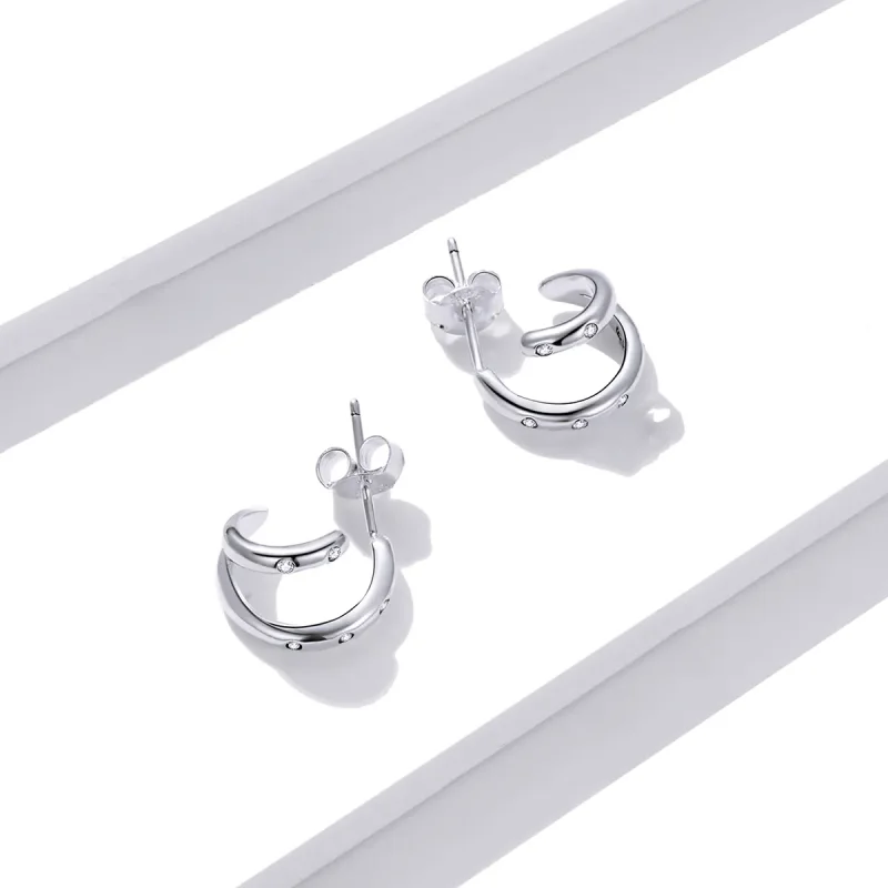 (image for) Pandora Style Double Circle Stud Earrings - BSE494 - View 3