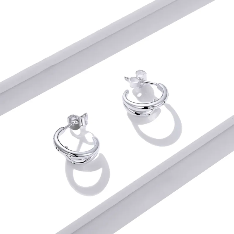 (image for) Pandora Style Double Circle Stud Earrings - BSE494 - View 4