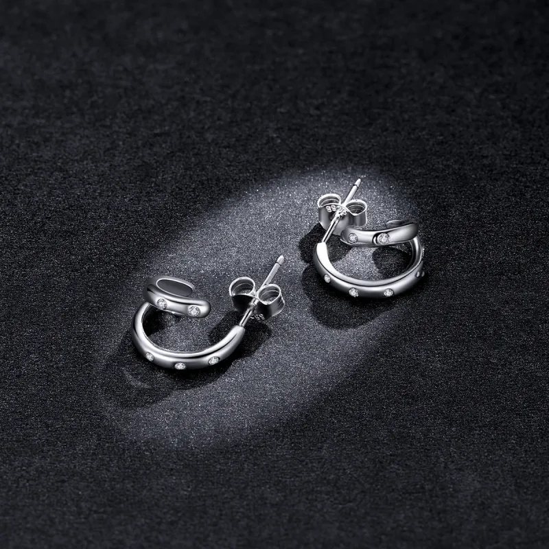 (image for) Pandora Style Double Circle Stud Earrings - BSE494 - View 5