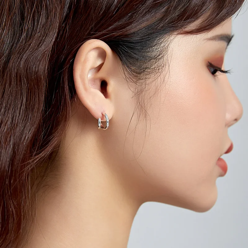 (image for) Pandora Style Double Circle Stud Earrings - BSE494 - View 8