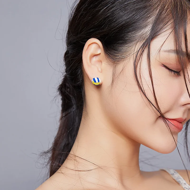 (image for) Pandora Style Dynamic Volleyball Stud Earrings - SCE902 - View 6