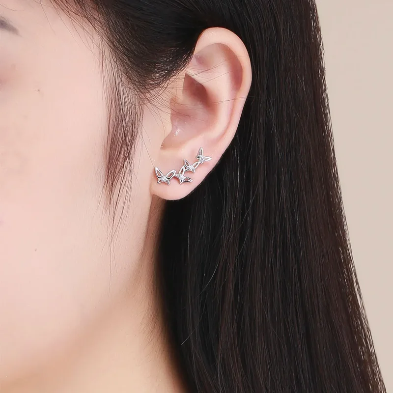 (image for) Pandora Style Elegant Butterfly Dance Stud Earrings - BSE056 - View 5