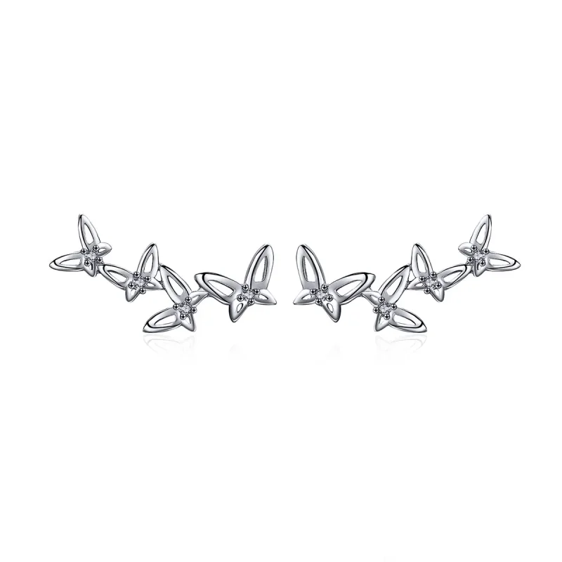 (image for) Pandora Style Elegant Butterfly Dance Stud Earrings - BSE056
