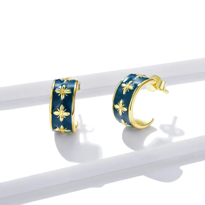 (image for) Pandora Style Elegant Orchid Stud Earrings - BSE428 - View 3