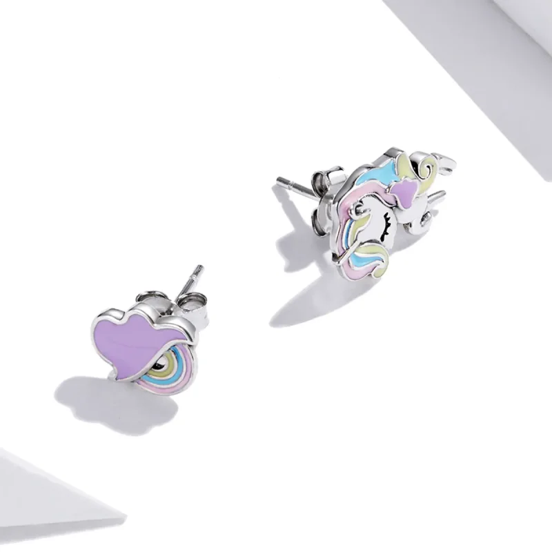 (image for) Pandora Style Fantasy Pony Stud Earrings - SCE1266 - View 2