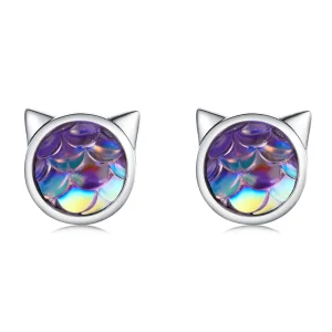 (image for) Pandora Style Fish Scale Cat Head Stud Earrings - SCE1301