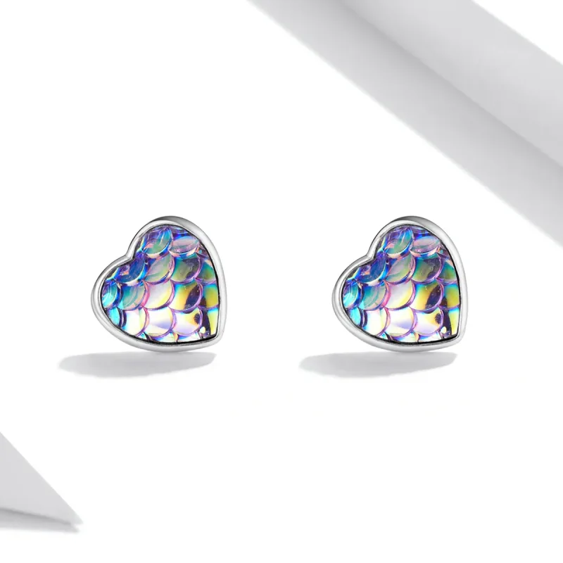 (image for) Pandora Style Fish Scale Heart Stud Earrings - SCE1300 - View 3
