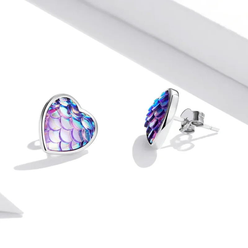 (image for) Pandora Style Fish Scale Heart Stud Earrings - SCE1300 - View 4