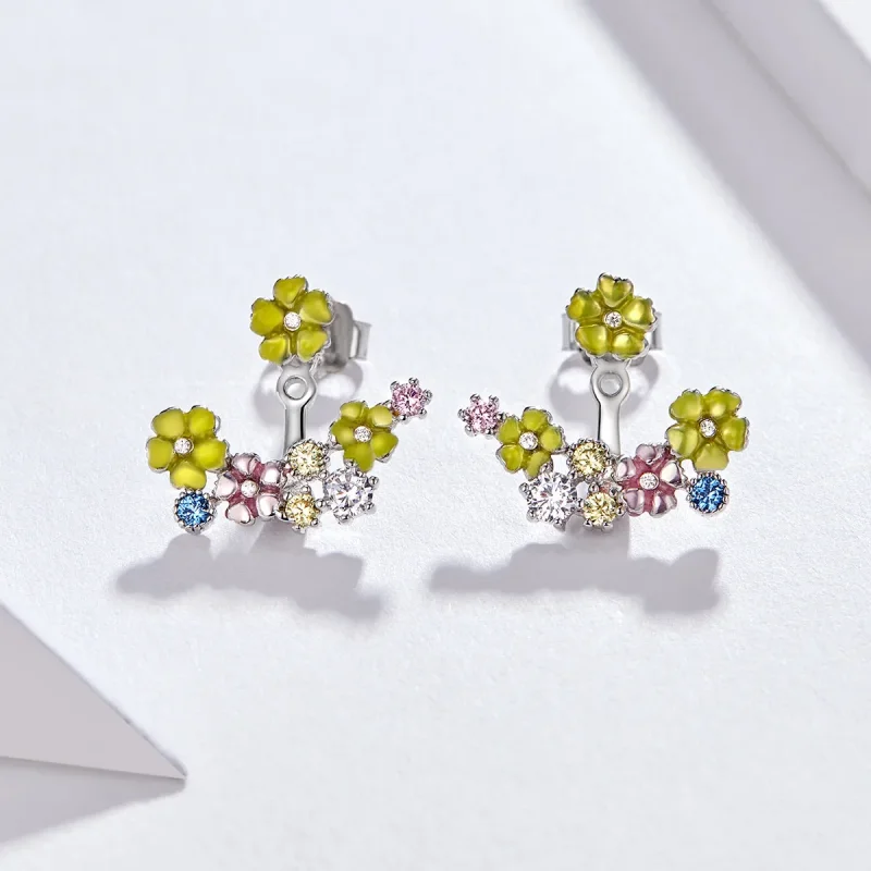 (image for) Pandora Style Flower Cluster Stud Earrings - BSE106 - View 2