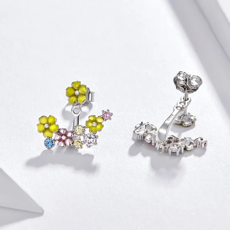 (image for) Pandora Style Flower Cluster Stud Earrings - BSE106 - View 4