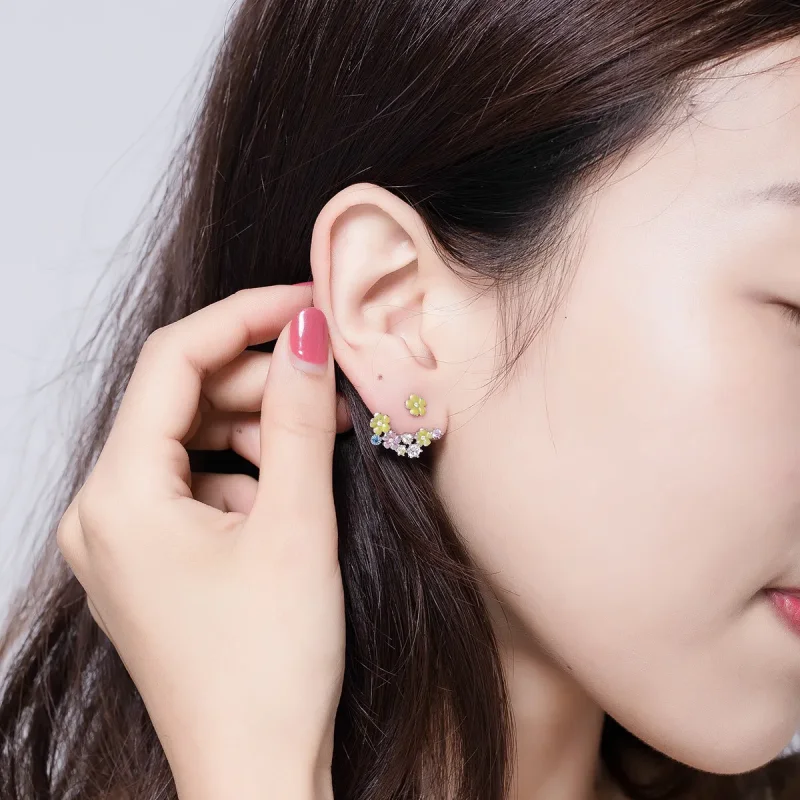 (image for) Pandora Style Flower Cluster Stud Earrings - BSE106 - View 6