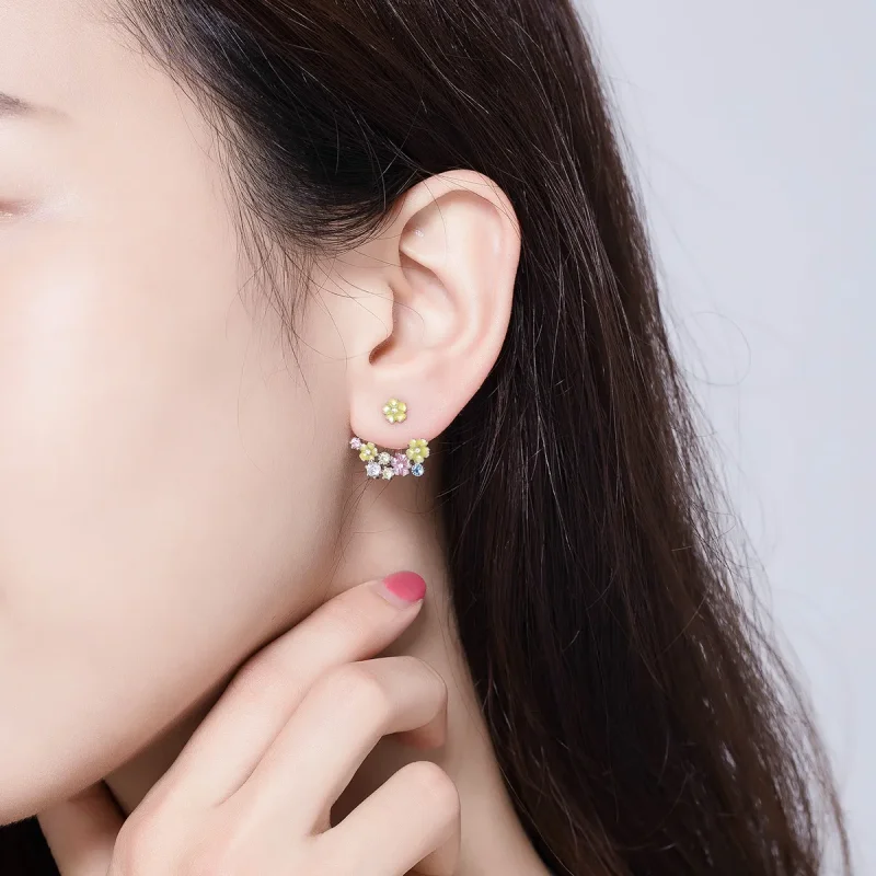 (image for) Pandora Style Flower Cluster Stud Earrings - BSE106 - View 7
