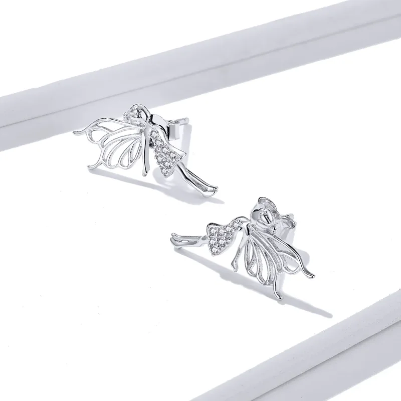 (image for) Pandora Style Flower Elf Stud Earrings - BSE338 - View 4