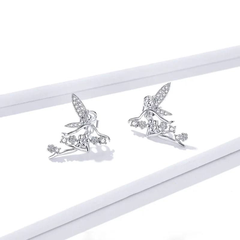 (image for) Pandora Style Flower Elf Stud Earrings - BSE341 - View 3
