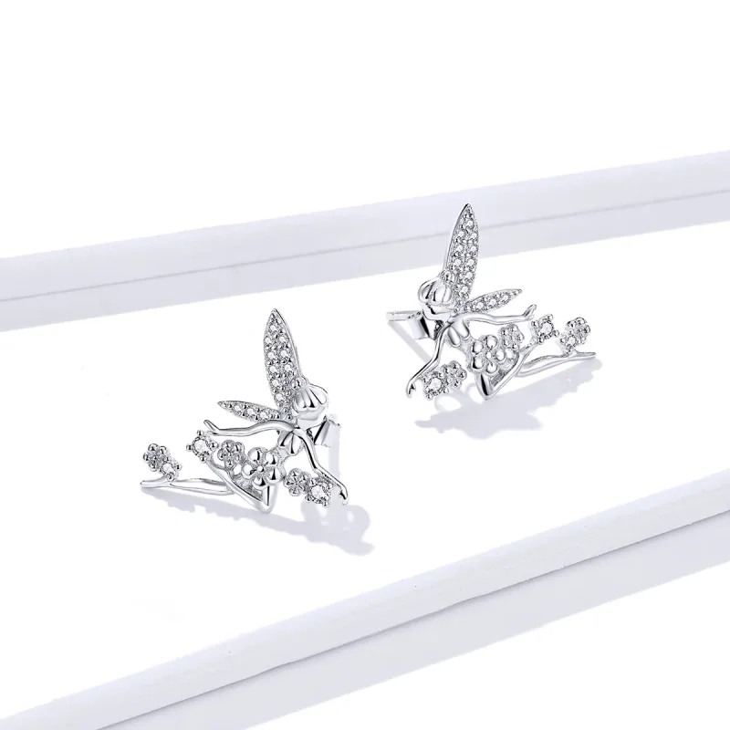 (image for) Pandora Style Flower Elf Stud Earrings - BSE341 - View 4