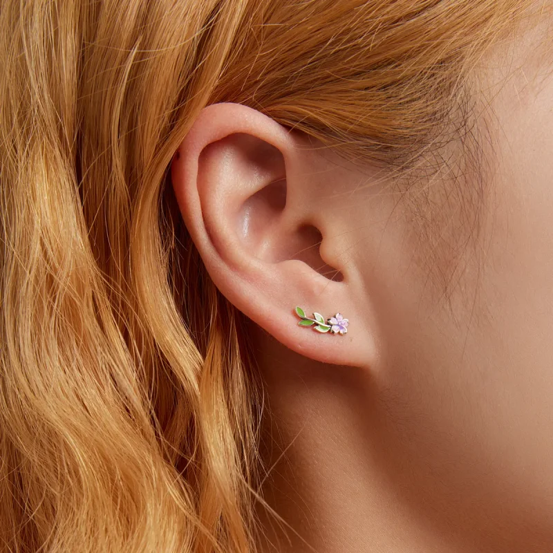 (image for) Pandora Style Flowers Leaves Stud Earrings - SCE1391 - View 5