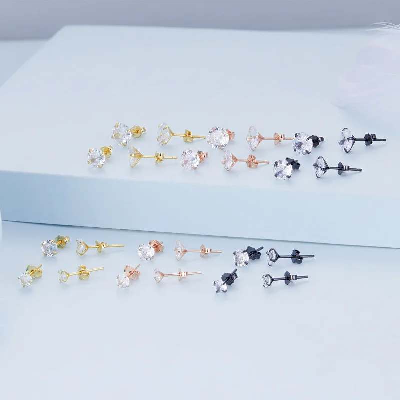 (image for) Pandora Style Four Claw Zircon Stud Earrings - BSE166 - View 3