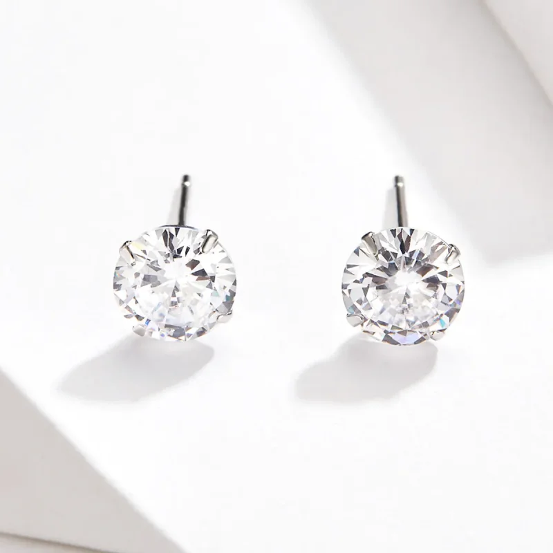 (image for) Pandora Style Four Claw Zircon Stud Earrings - BSE166 - View 2
