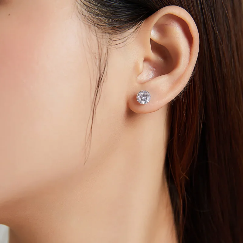 (image for) Pandora Style Four Claw Zircon Stud Earrings - BSE166 - View 5