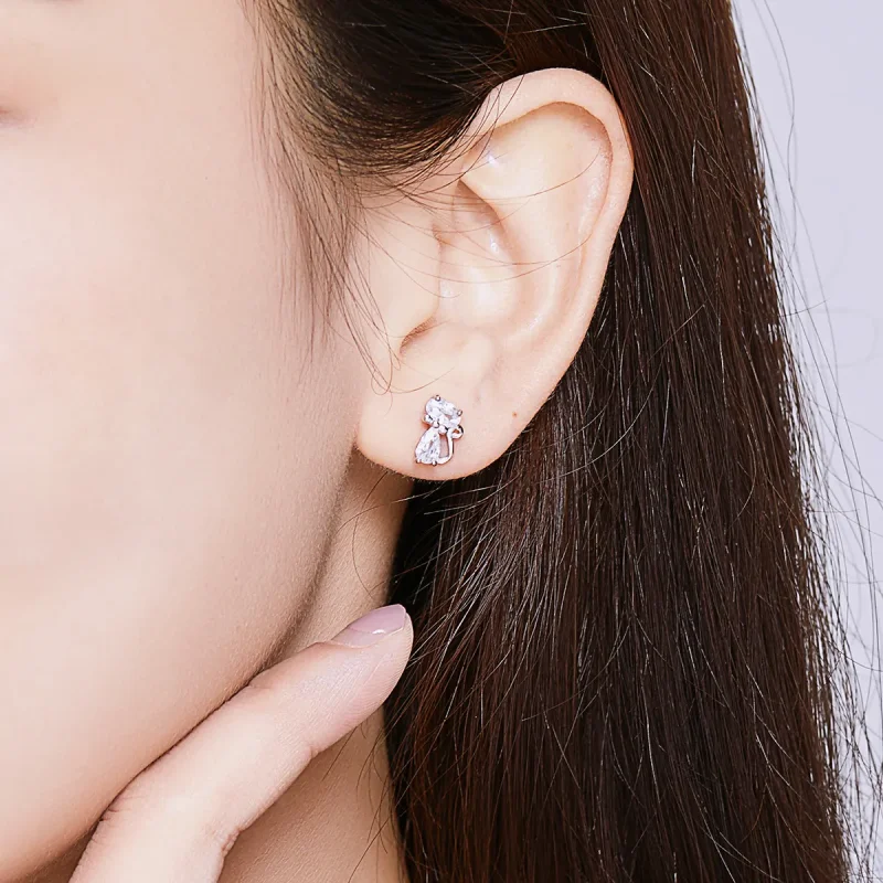 (image for) Pandora Style Four Corner Stone Kitten Stud Earrings - BSE206 - View 5