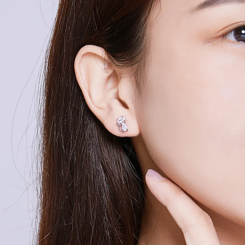 (image for) Pandora Style Four Corner Stone Kitten Stud Earrings - BSE206 - View 7