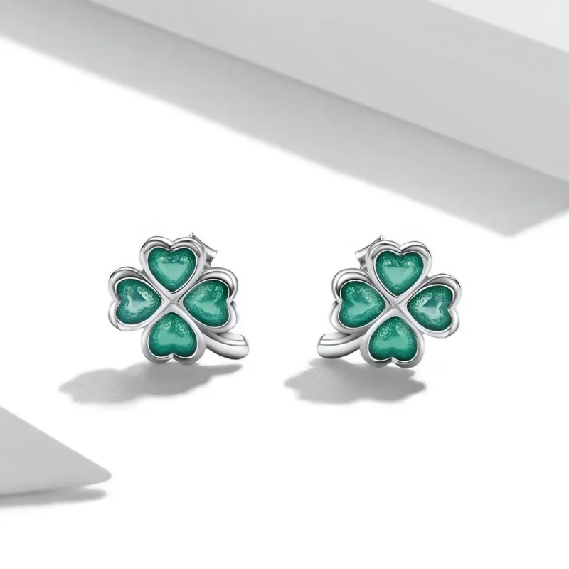 (image for) Pandora Style Four Leaf Clover Stud Earrings - SCE1346 - View 2