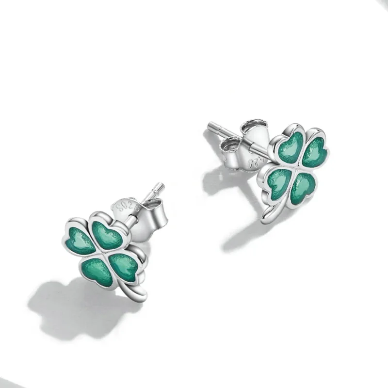 (image for) Pandora Style Four Leaf Clover Stud Earrings - SCE1346 - View 4