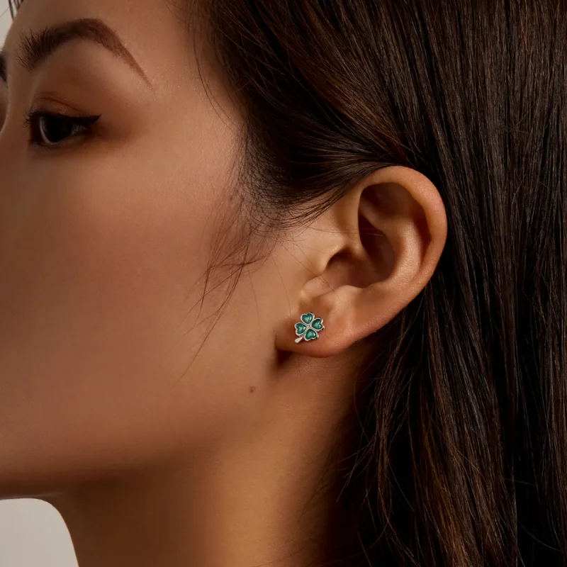 (image for) Pandora Style Four Leaf Clover Stud Earrings - SCE1346 - View 5