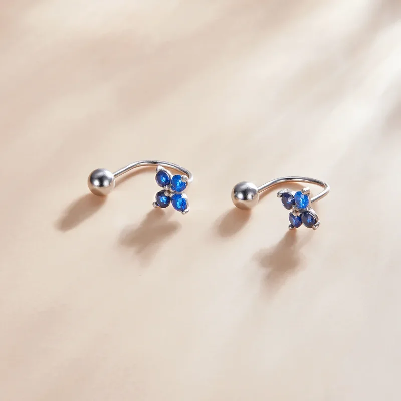 (image for) Pandora Style Four-Petal Flower Stud Earrings - SCE1177-A - View 2