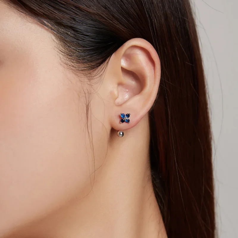 (image for) Pandora Style Four-Petal Flower Stud Earrings - SCE1177-A - View 6
