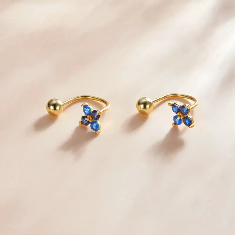 (image for) Pandora Style Four-Petal Flower Stud Earrings - SCE1177-B - View 2
