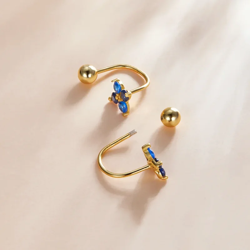 (image for) Pandora Style Four-Petal Flower Stud Earrings - SCE1177-B - View 3