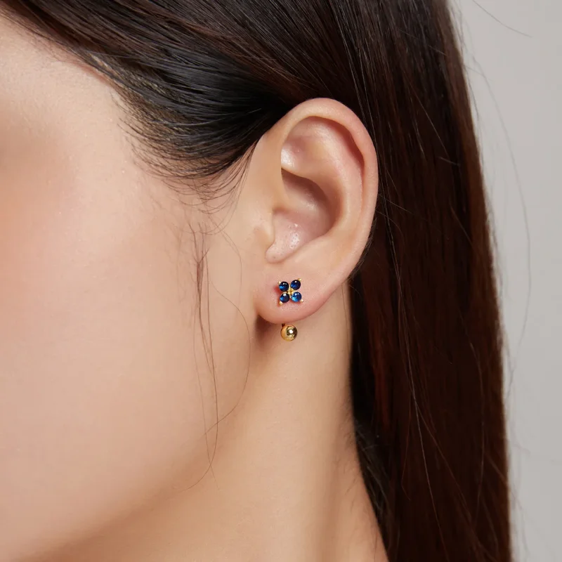 (image for) Pandora Style Four-Petal Flower Stud Earrings - SCE1177-B - View 4