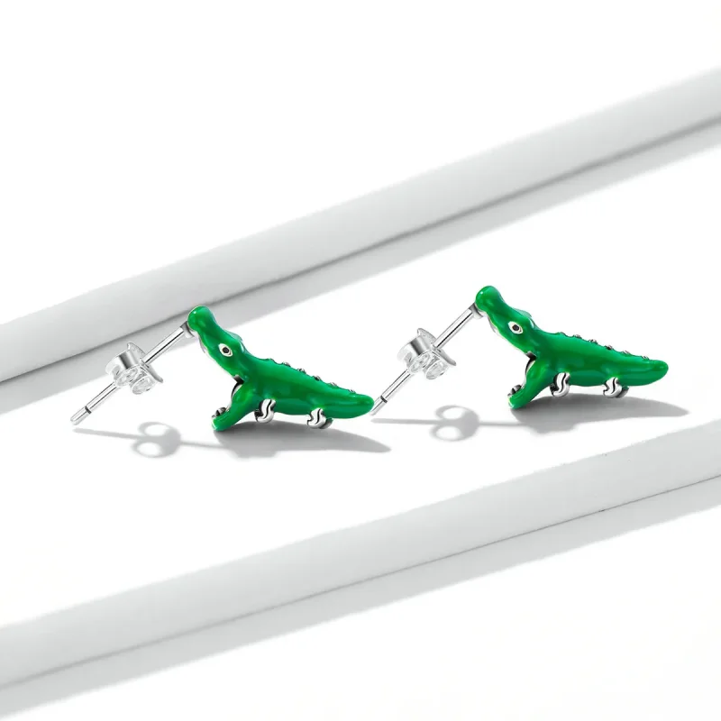 (image for) Pandora Style Funny Little Crocodile Stud Earrings - BSE562 - View 2