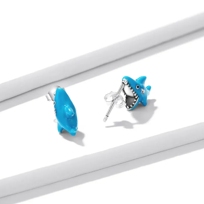 (image for) Pandora Style Funny Little Shark Stud Earrings - BSE563 - View 4