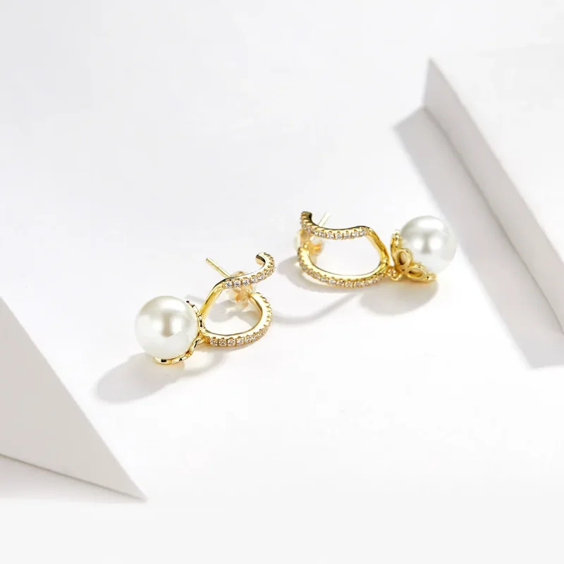 (image for) Pandora Style Gentle Pearl Stud Earrings - BSE151 - View 4